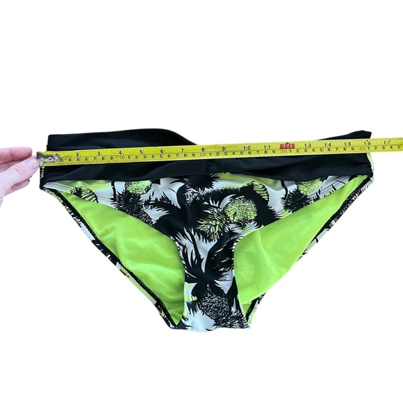 Black and Neon Pineapple Palm Print Bikini Bottom Ruched Waist Tropical Swim - Picture 4 of 5